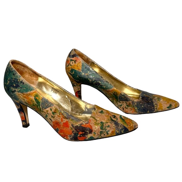 J. Reneé Heels 7.5 Cork Watercolor w/ Gold Flakes - Picture 6 of 11